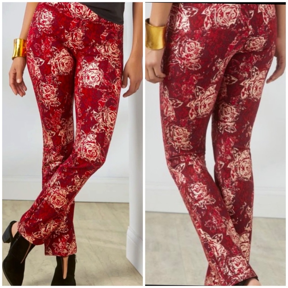 NWT Soft Surroundings Ponte Straight Leg rayon stret floral pants  Sz S
